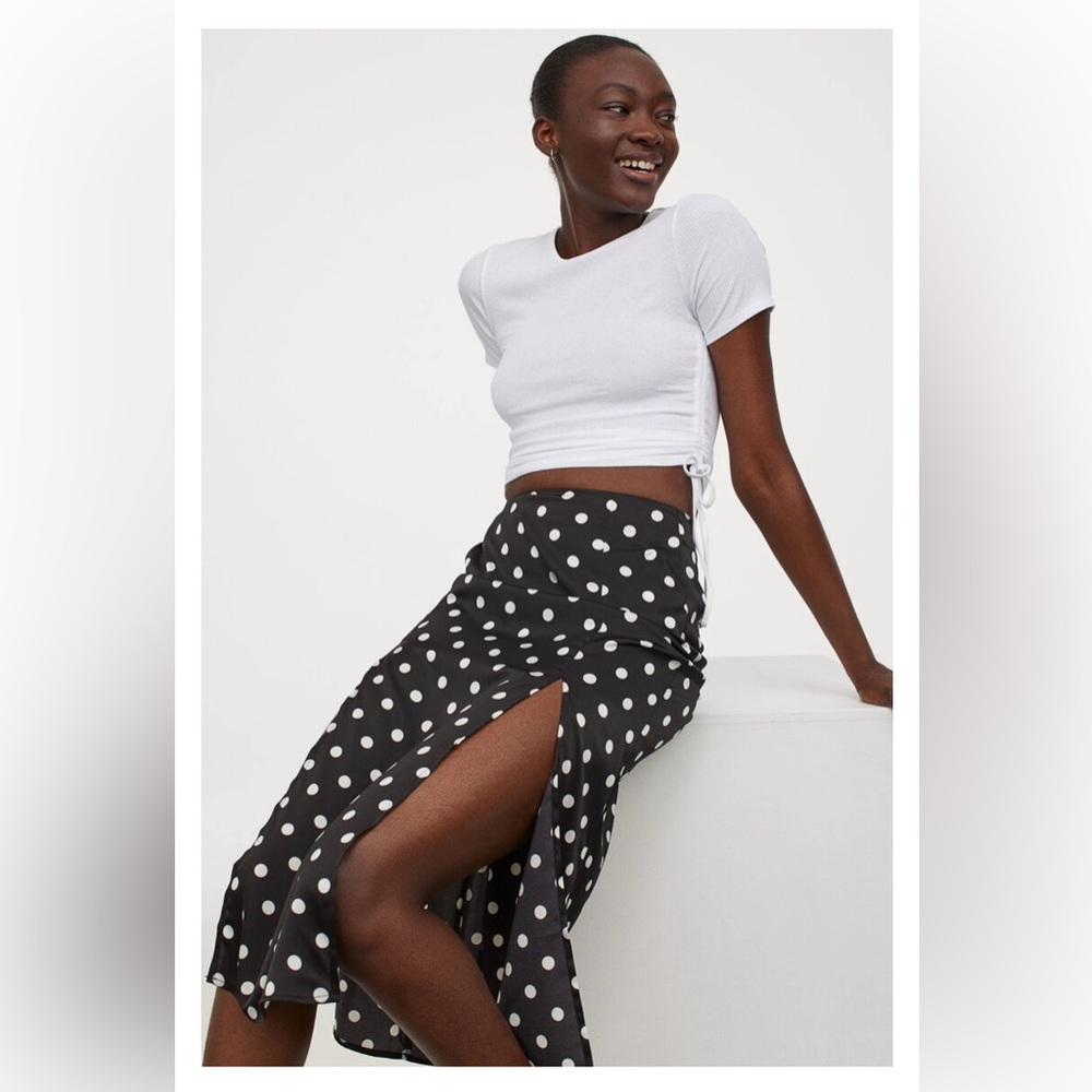 H&M Black Polka Dot Midi Skirt